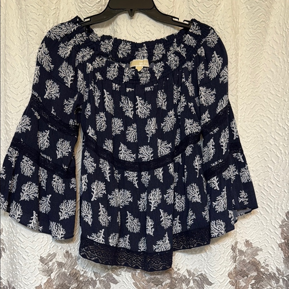 Michael Kors Navy Blue and White Women's Top